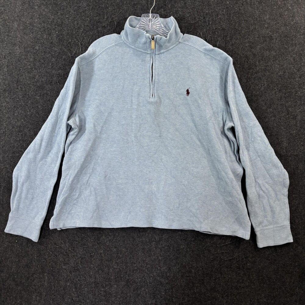 Polo Ralph Lauren Pullover Men's Large Baby Blue Knit 1/4 Zip Preppy Sweater